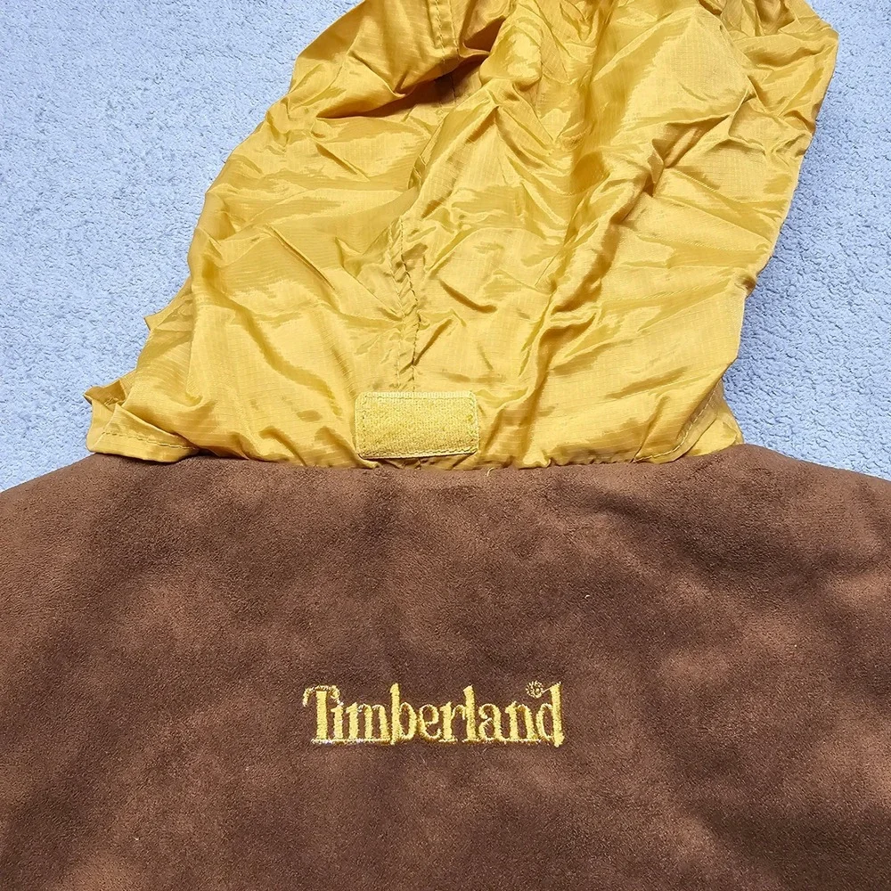 Timberland Hooded Puffer Vest Mens XL Gold Brown Fleece Trim Full Zip‎ Outdoor